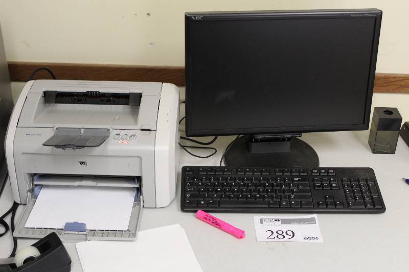 lot 289 image: NEC MultiSync LCD 195WXM Computer Monitor, HP LaserJet 1020 Printer