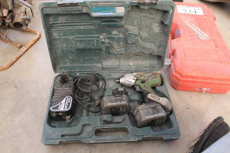 lot 726 image: Hitachi 14.4VDC Cordless Impact Driver w Batteries, Charger, Case