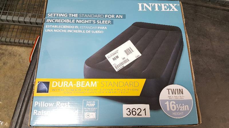 lot 3621 image: Intex Fiber-Tech Pillow-Rest Raised 16-12 Airbed - Twin