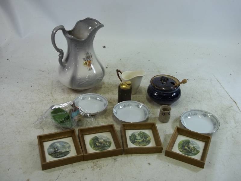 lot 8 image: Antique framed prints, honey pot, Pitcher and dcor