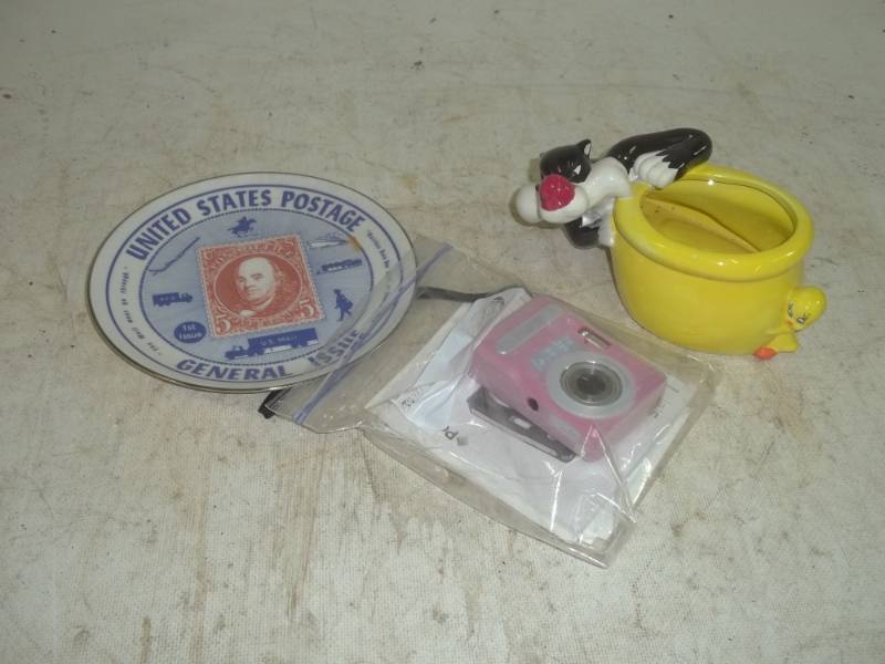 lot 11 image: Flower pot, Camera and dcor plate