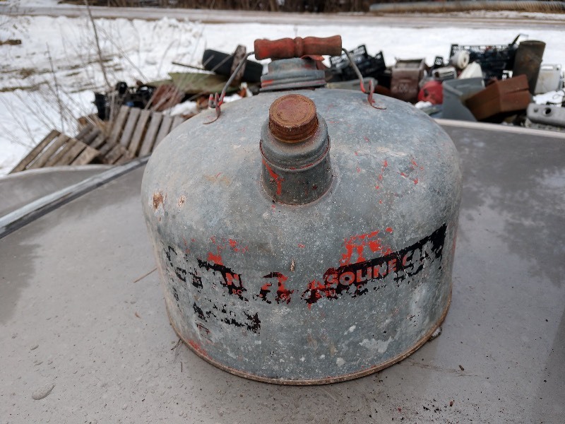 lot 13 image: Galvanized Silver and Red Gas Cans