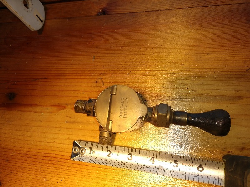 lot 125 image: Brass Steam Air Pump w Wood Handle
