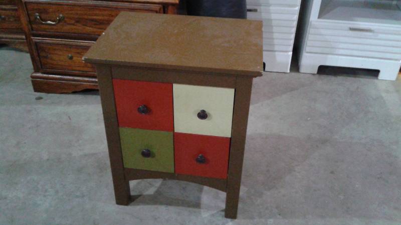 Multi- Color Bed Room End Table, Used, Some Wear, Edge Peeled Off