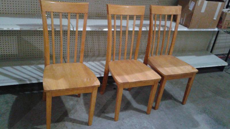 Lot Of Three Blonde Wood Color Kitchen Chairs, Used, May Show Some Wear