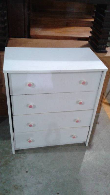Small White Kids Dresser, Made Of Particle Board, Used, Shows Wear