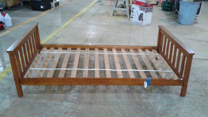 Twin Size Wood Bed Frame, Used, Shows Wear, Some Bolts Were Having Trouble Sticking In