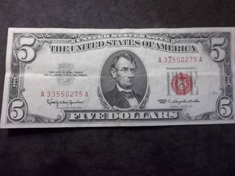 5 Dollar US Note Red Seal Series 1963