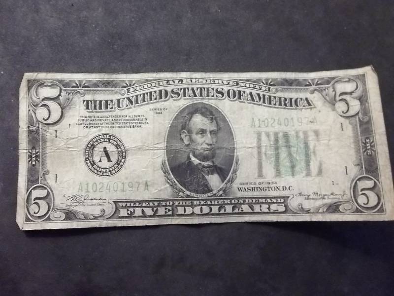 5 Dollar Federal Reserve Note Series 1934