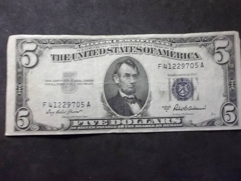 5 Dollar US Silver Certificate Series 1953A Blue Seal