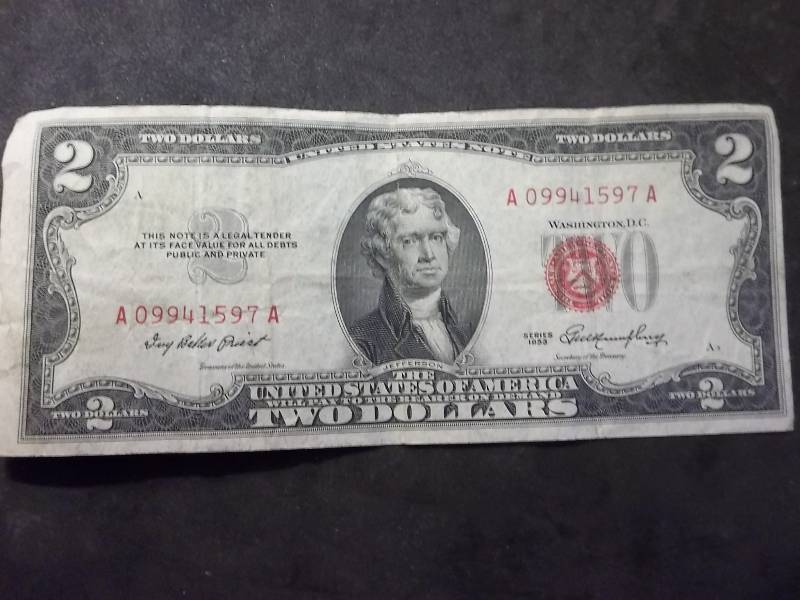 2 Dollar US Note Red Seal Series 1953
