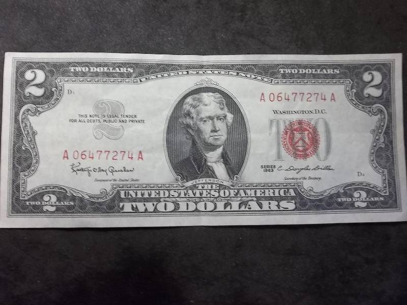 2 Dollar US Note Red Seal Series 1963