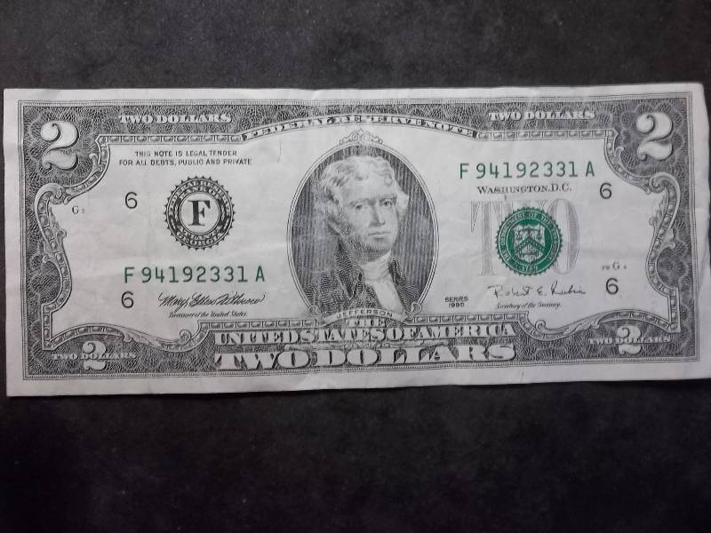 2 Dollar US Note Green Seal Series 1995