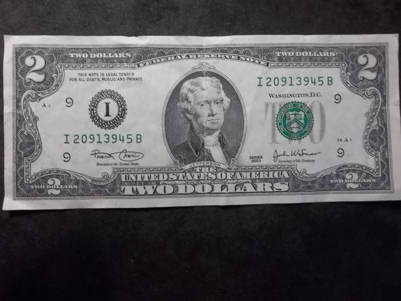 2 Dollar US Note Green Seal Series 2003