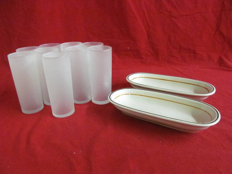 lot 75 image: frosted  tumblers, stone ware pickle dish