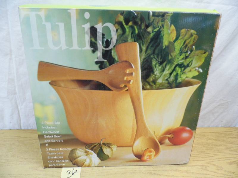lot 36 image: Clay Art Tulip Salad Bowl w Servers