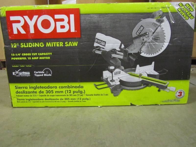 lot 17 image: Ryobi TSS120L 15 Amp 12 in. Sliding Miter Saw with Laser