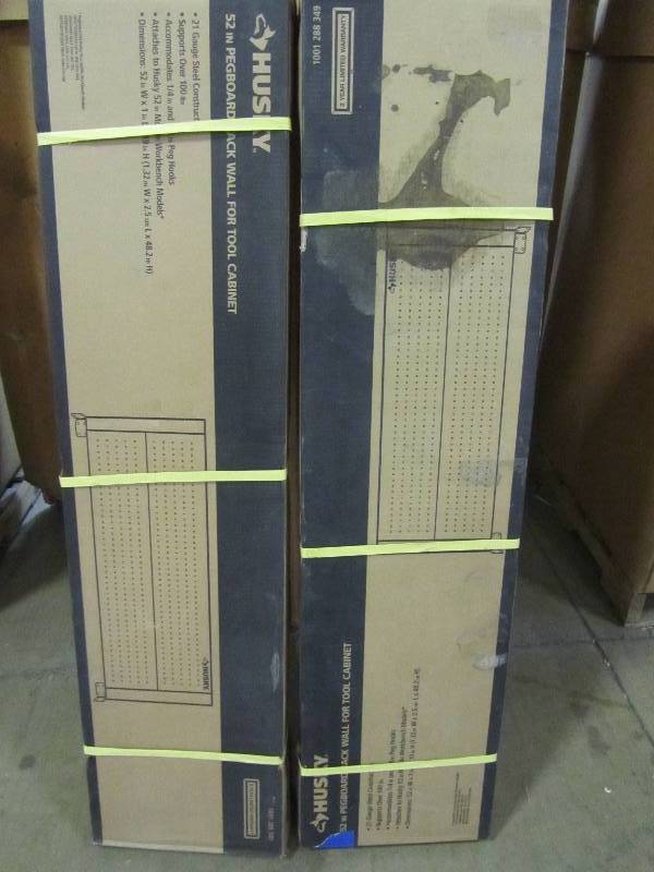 lot 20 image: Husky D6TC09002 52 in. Pegboard Back Wall for Tool Cabinet, Black