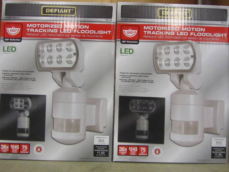 lot 26 image: Defiant Creative Industries NW500WH Night Watcher Security Light with Motorized Motion Tracking LED, White (x2)