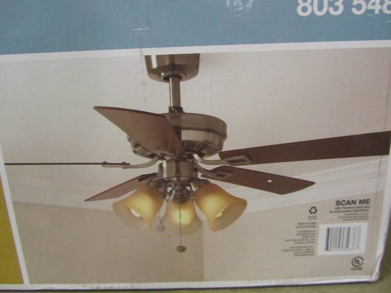 lot 32 image: Hampton Bay Sinclair 44 in. Indoor Brushed Nickel Ceiling Fan with Light Kit