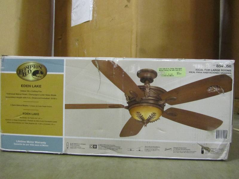 lot 33 image: Hampton Bay Eden Lake 54 in. Indoor Distressed Walnut Ceiling Fan with Light Kit and Remote Control