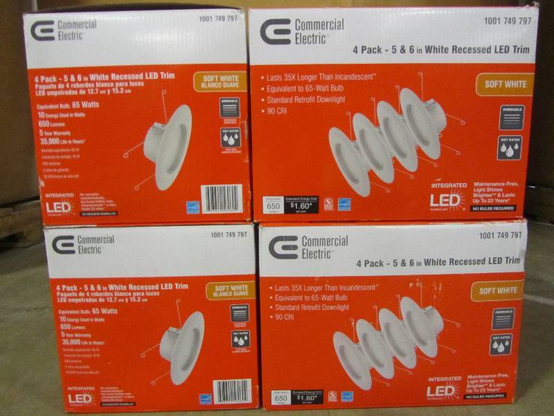 lot 36 image: Commercial Electric  5 in. and 6 in. White Integrated LED Recessed Trim (4-Pack) (x4)