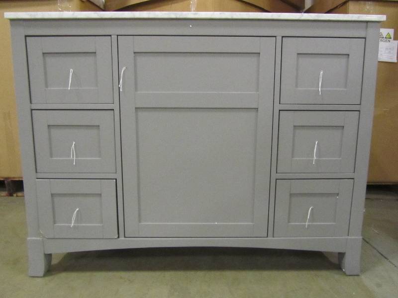 lot 44 image: Vinnova Arezzo 48 in. W x 22 in. D x 36 in. H Vanity in Grey with Marble Vanity Top in Carrara White with White Basin