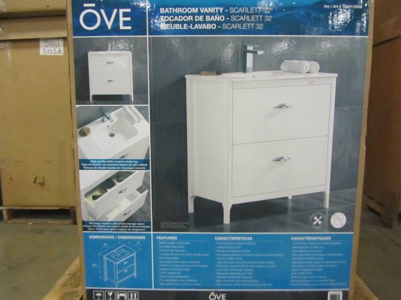 lot 47 image: OVE Decors Scarlett 32 in. W Vanity in White with Ceramic Vanity Top in White with White Basin