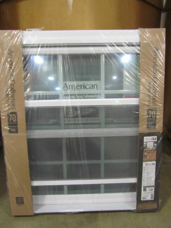 lot 84 image: American Craftsman 31.75 in. x 37.25 in. 70 Series Pro Double Hung White Vinyl Window with Buck Frame and Grilles (X2)