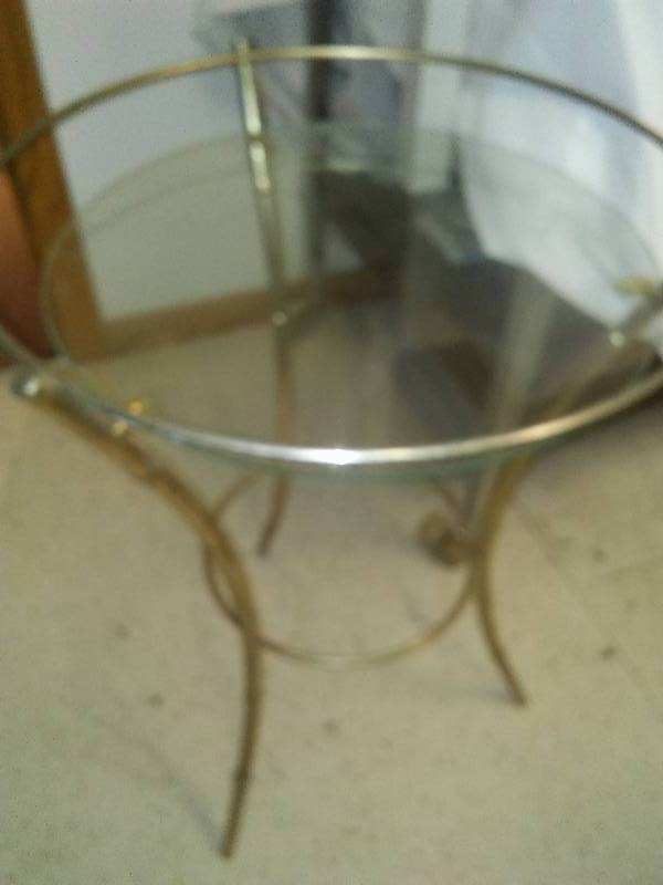 lot 7 image: 3 Shelving Units and Metal Glass table.