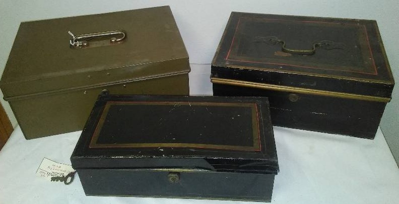lot 89 image: 3 Vintage Locking document boxes files, safes, strong box