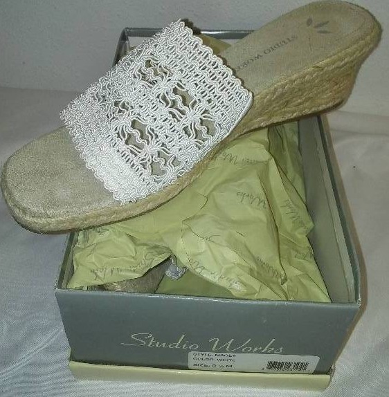lot 96 image: NEW, NIB, Studio Works ESPEDRILLE WEDGE HEEL SANDALS