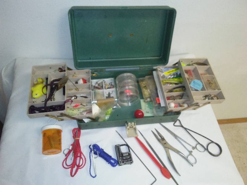 lot 112 image: Fishing Tackle Box with tackle and great pliers