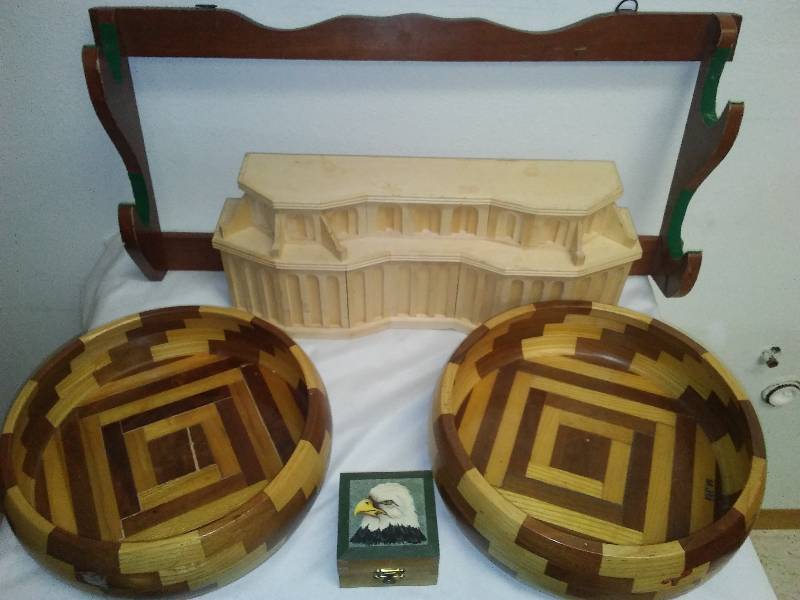 lot 129 image: Wooden Gun Rack, Hand Made Bowls and more