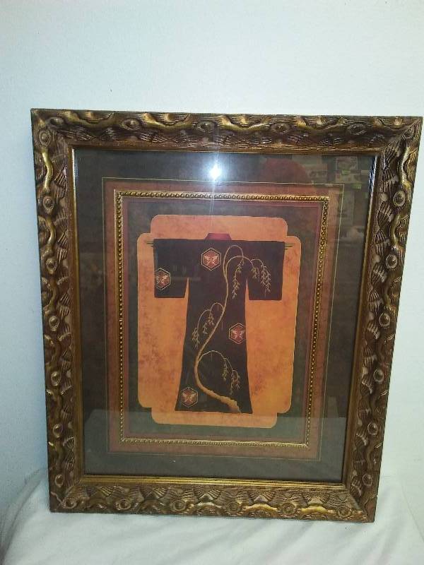 lot 135 image: Framed Kimono Picture, Ornate Frame,