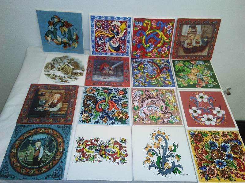 lot 143 image: NEW Hand Painted Norwegian Trivets (16) Metropolitan Life Promotional