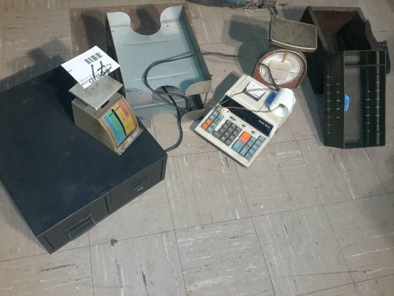 Office Equipment, Scale, Wood box, Industrial file drawers. Organizer