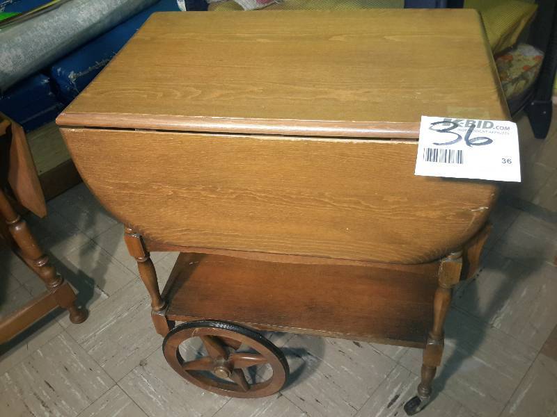 Drop leaf tea cart 24 in x 16 x 28 h, when open, 33 in x 24