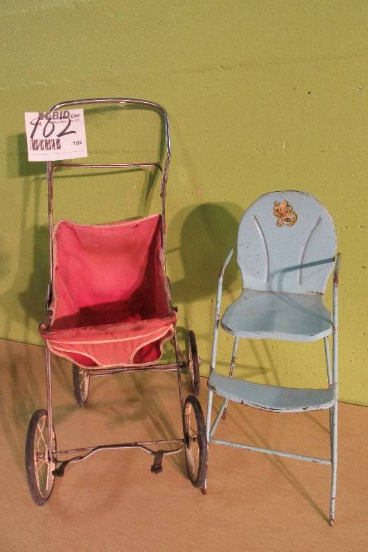 2 Vintage  toys.. High Chair, Stroller.. If nothing else for the parts