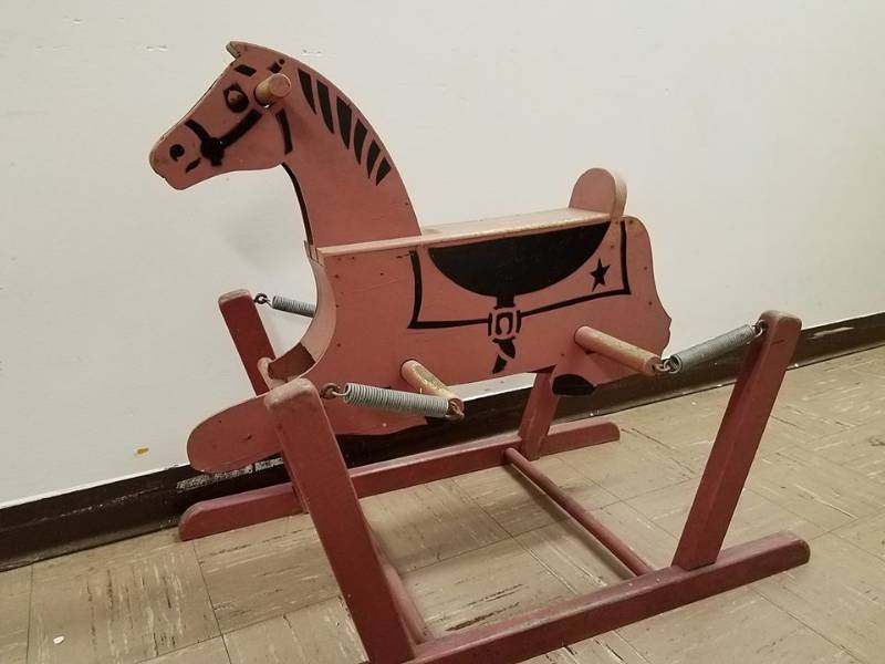 Pink wooden bouncy horse 34 in x 19 x 30 h
