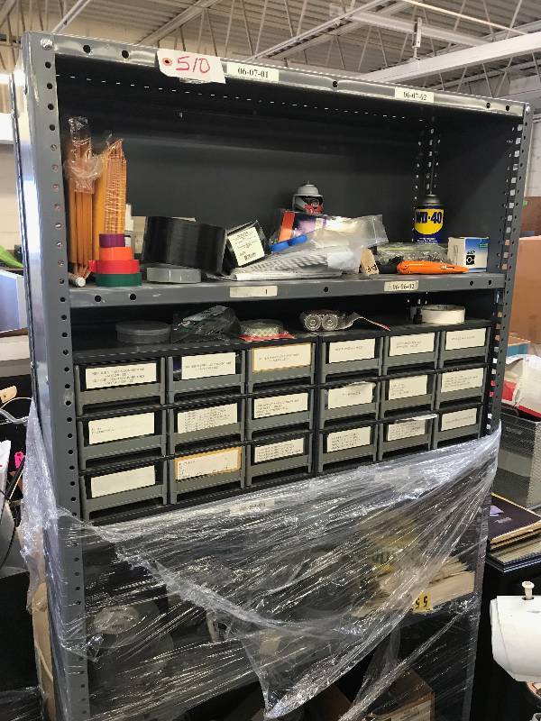 STEEL SHELF UNIT W CONTENTS