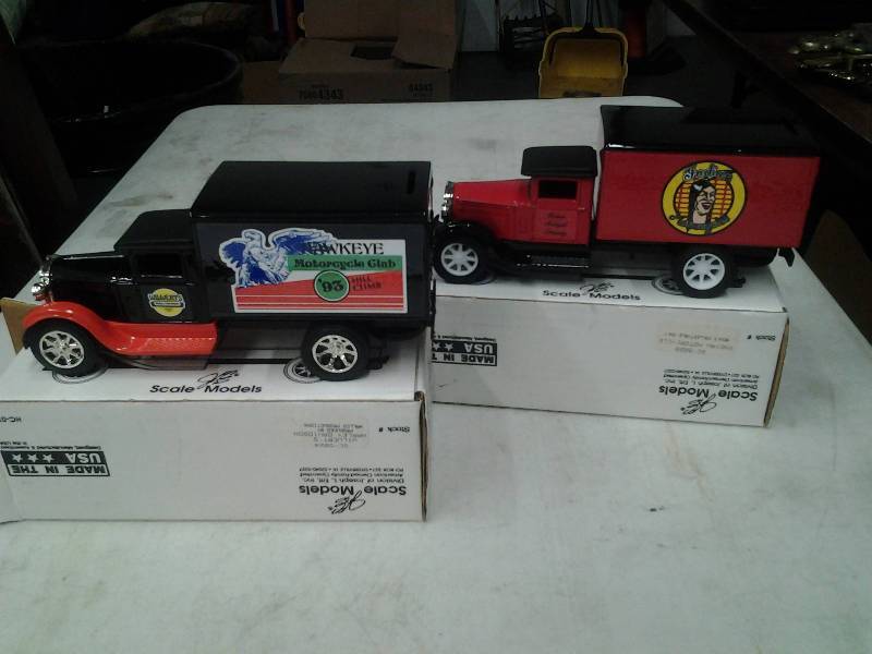 2-Scale Model Freight Truck Banks-(Indian & Harley Davidson Motorcycles)