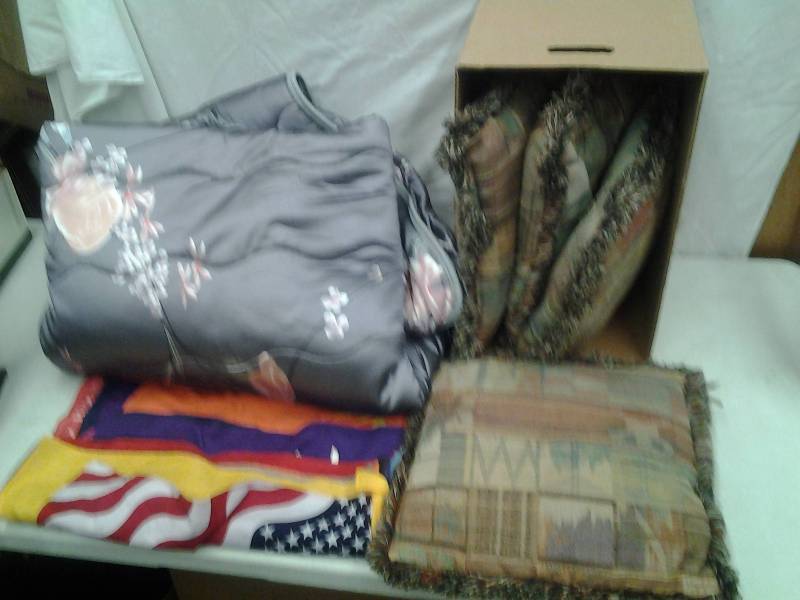 Large Lot Of Assorted Biker Bandanas, 4-Decorative Pillows & Mattress Pad