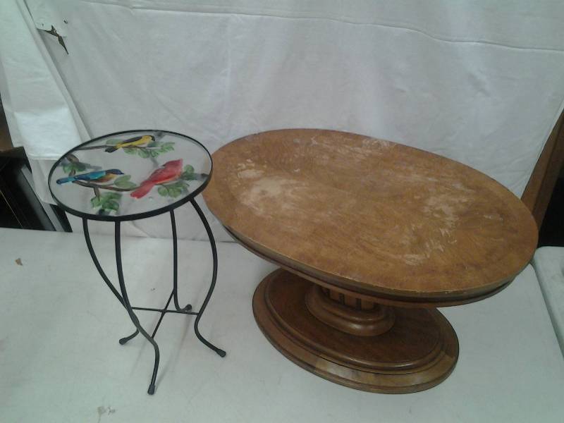 Oval Wood Table 29x18x16, Small Glass Table With Birds 12x22