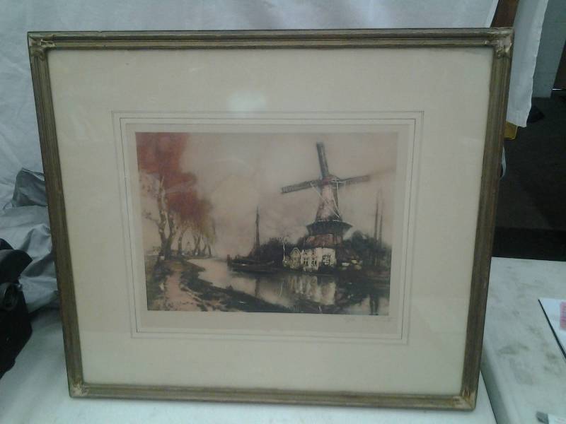 Vintage 1920s Riviere En Flandre Colour Aquatint Etching - (24x22) Pencil Signed After Van Santen, (1912-1972)