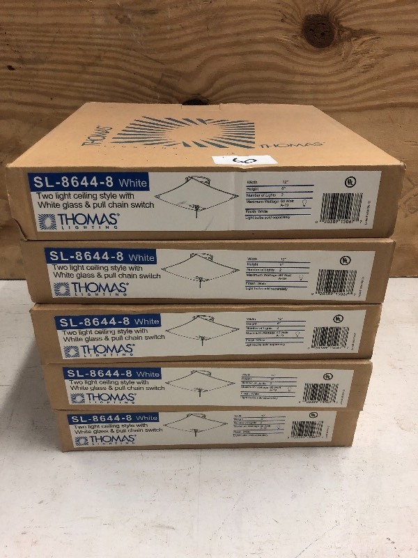 (5) New Thomas 2-Light White Glass ...