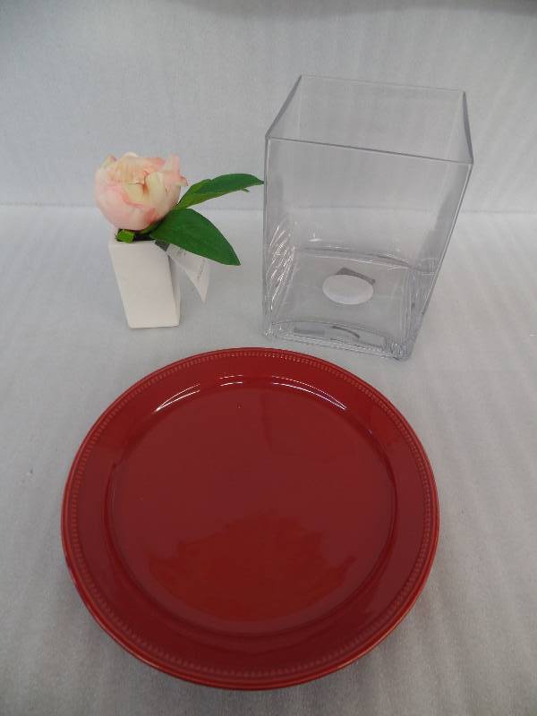 Plate, Glass Vase, Peony Decor.