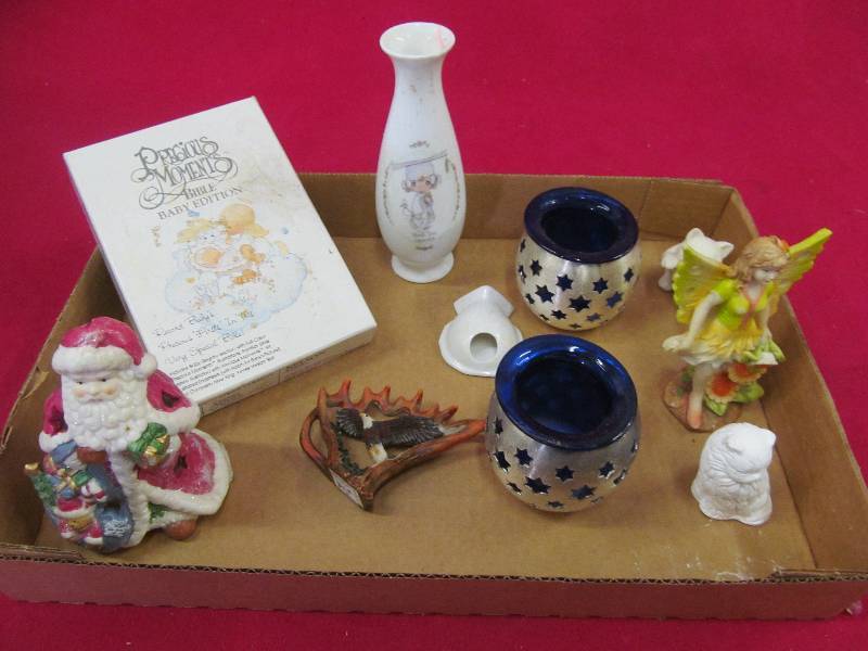 lot 54 image: bible, candle holders,vases,figurines