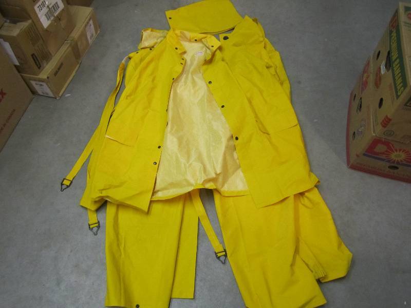lot 104 image: Rain Suit 2 Overalls 1 Jacket 1 Hoo...