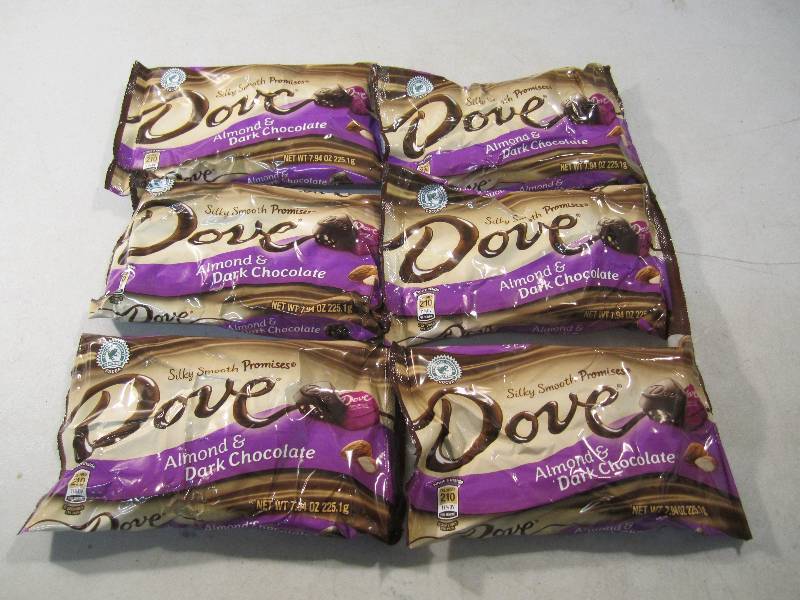 lot 205 image: Lot of 6 Bags Dove Almond & Dark Ch...